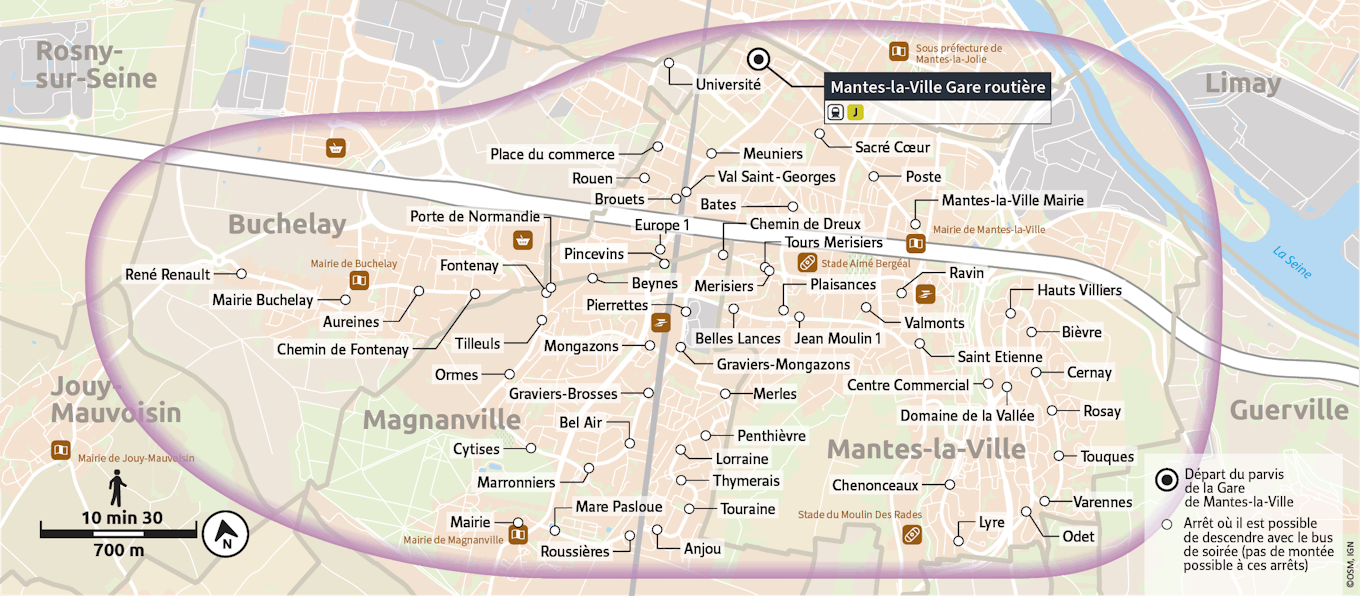 Cartographie du Bus de Soirée Mantes-la-Villes