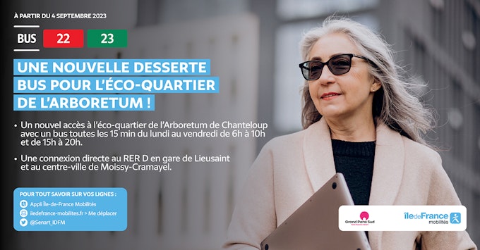 A partir du 4 septembre, vos lignes 22 et 23 vous offrent une nouvelle desserte à l'éco-quartier de l'arboretum avec une connexion directe au RER en gare de Lieusaint et au centre-ville de Moissy-Cramayel. Pour tout savoir sur vos lignes: appli Ile-de-france Mobilités, iledefrance-mobilites.fr Me Déplacer, twitter @Senart_IDFM