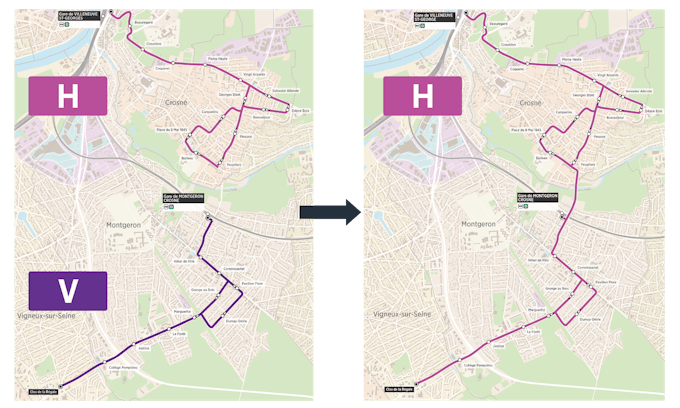 Consolidation of bus lines H and V.