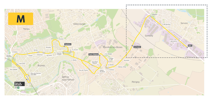 Extension of the M bus line to the Eden stop in Servon.