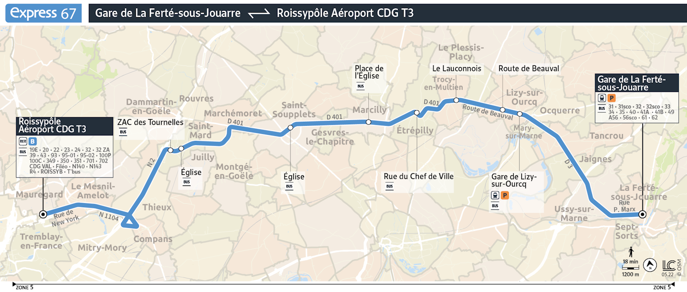 Representação cartográfica da linha Express 67