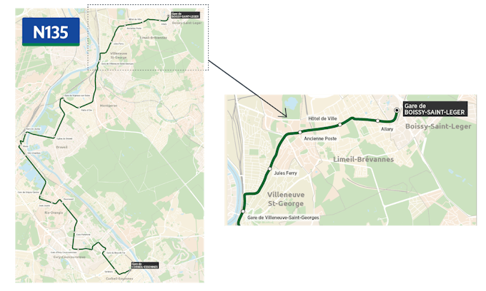 Extension of the N135 Night Bus to the RER station of Boissy-Saint-Léger.