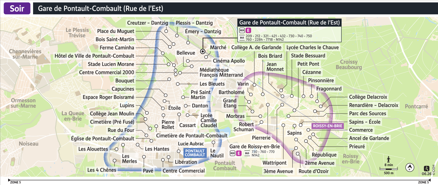 Plan détaillé du Bus Soir gare d’Émerainville – Pontault-Combault