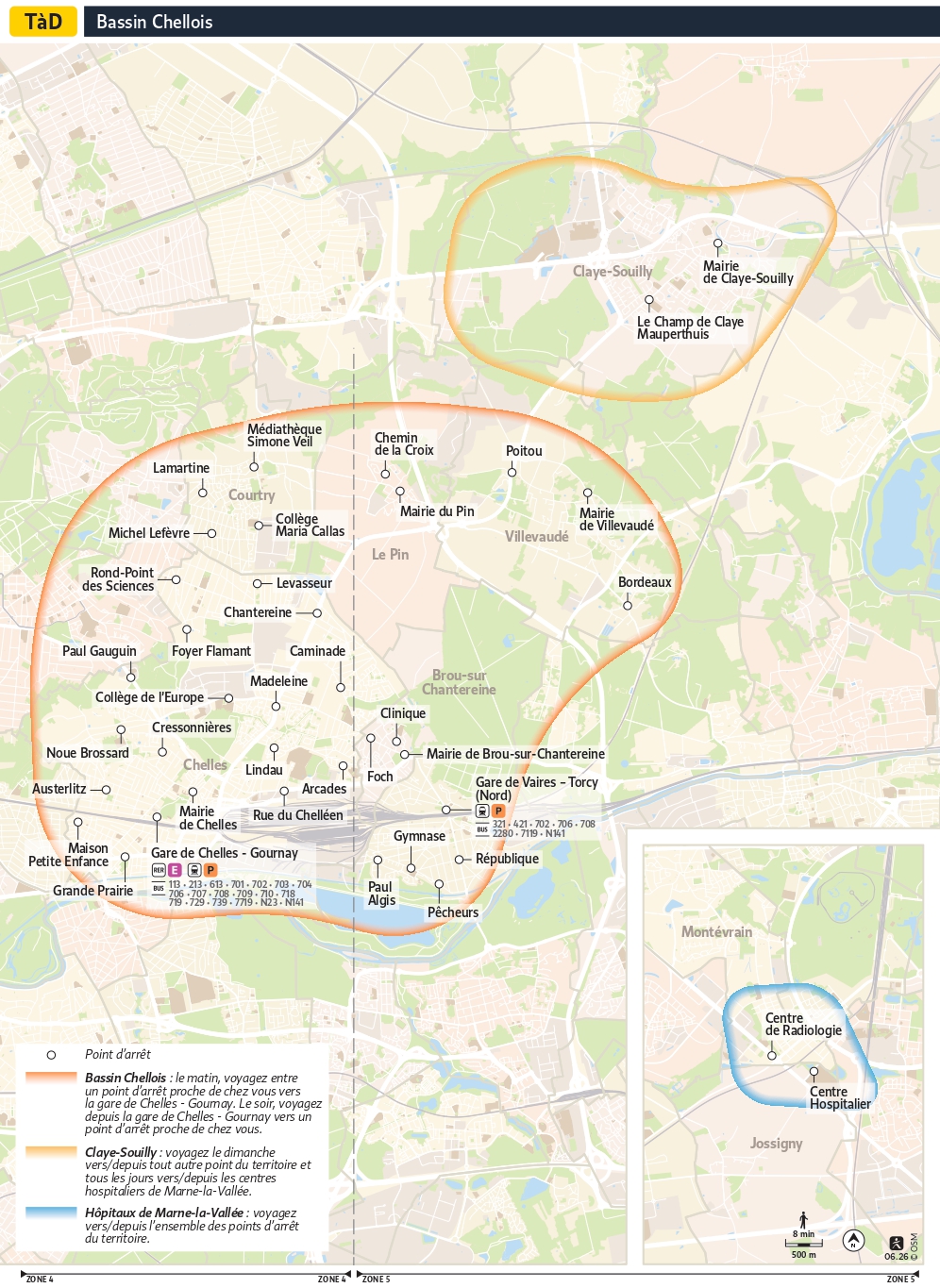 Plan détaillé du Transport à la Demande du Bassin Chellois