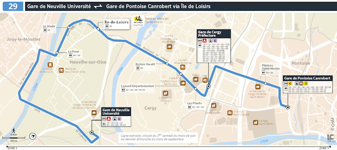 Mapa de linhas da linha 29 Gare de Neuville Université até Gare de Pontoise Canrobert