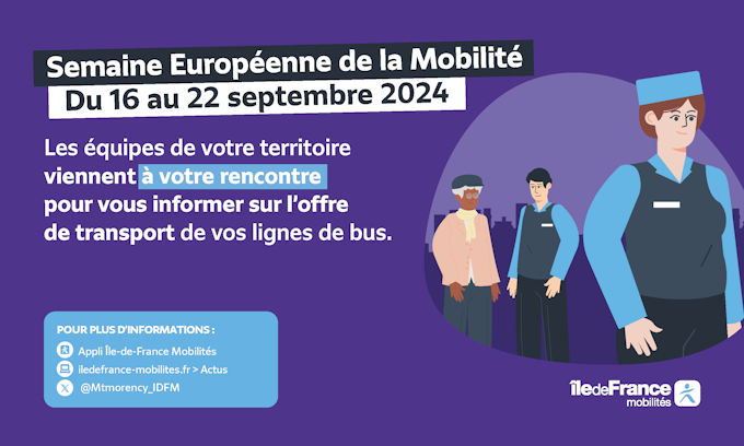 Desenho de motoristas de ônibus com o logotipo da Ile-de-France Mobilités