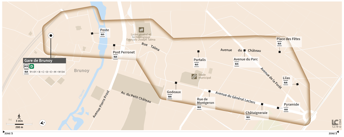 Brunoy Sud Evening Bus Map