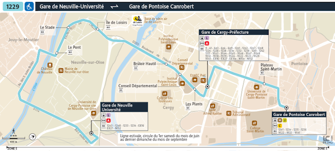 Mapa de linhas da linha 1229 Gare de Neuville Université até Gare de Pontoise Canrobert