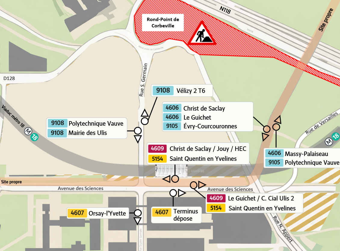 Lage der Haltestellen - Université Paris-Saclay