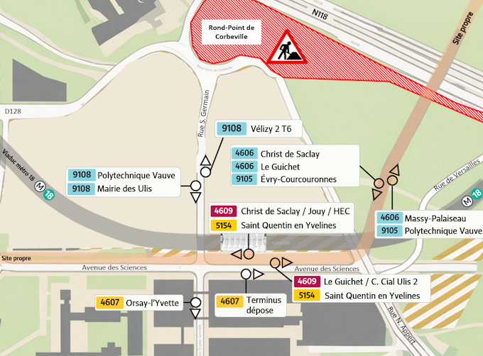 Lage der Haltestellen - Université Paris-Saclay