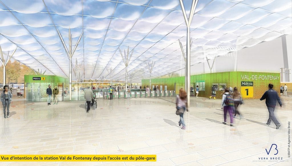 Vue d’intention de la station Val de Fontenay depuis l’accès est du pôle-gare