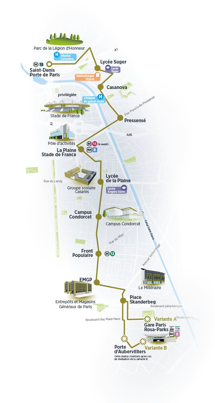 Plan du projet Tram Prolongement Saint-Denis Porte de Paris > Paris Gare Rosa-Parks