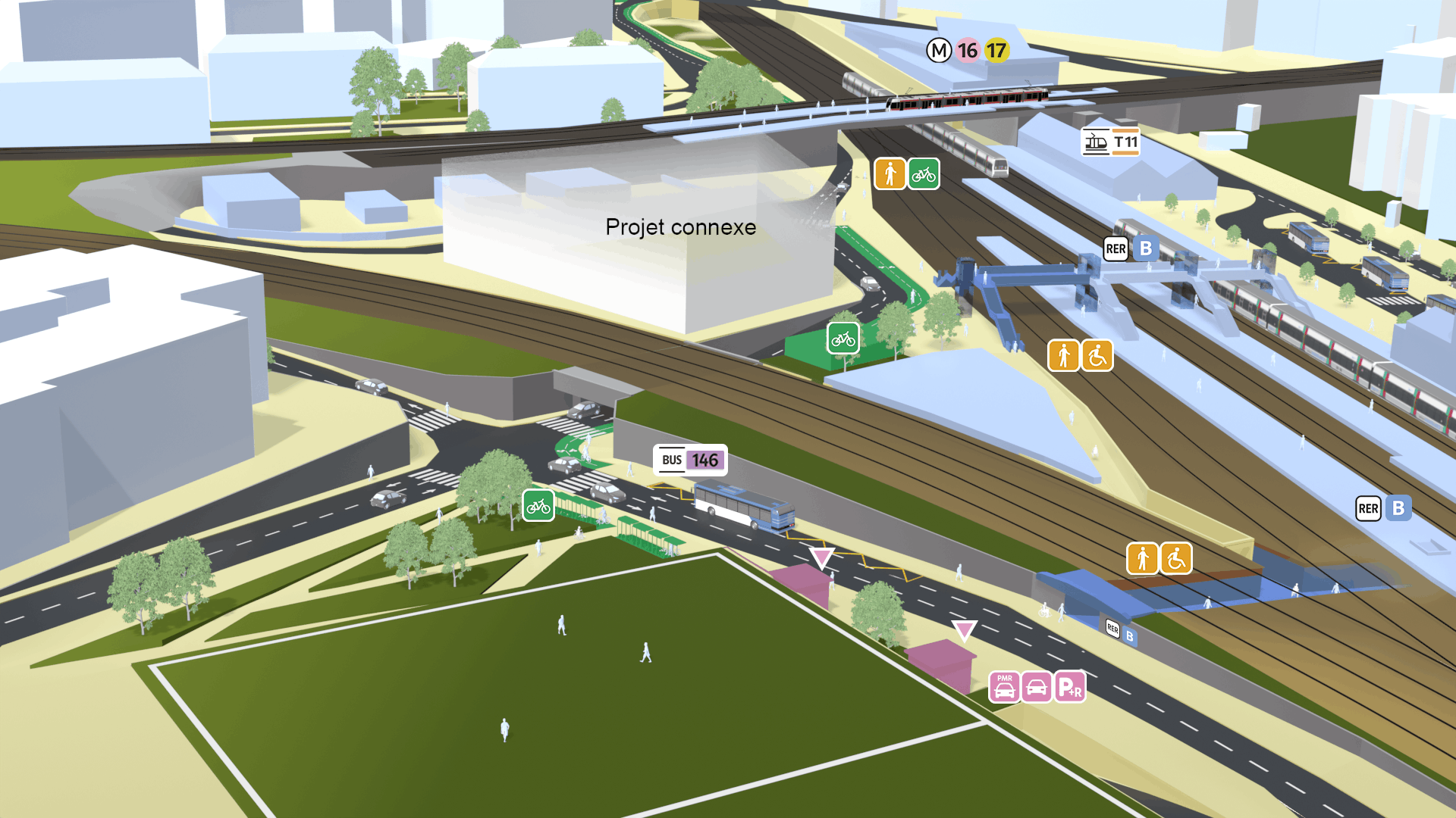 Scenario 2: two-storey underground park-and-ride with the reconstruction of the stadium on the surface which would make way for a real estate project to be defined by the city of Drancy in the railway triangle