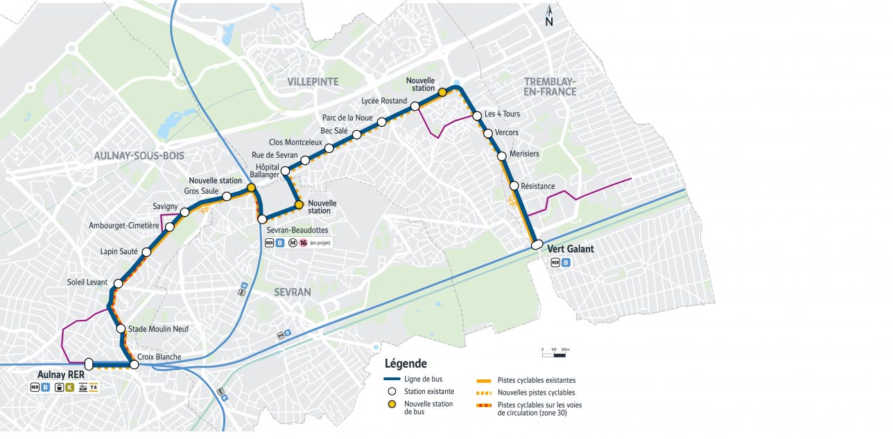 Plan du projet Bus Aménagements dédiés aux bus Aulnay > Sevran > Villepinte > Tremblay