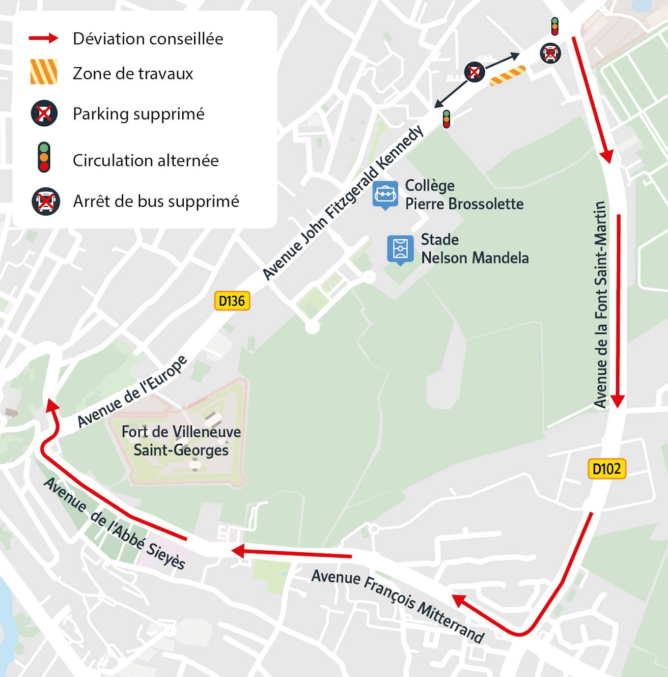 Perturbations et itinéraire de déviation pendant les travaux en cours