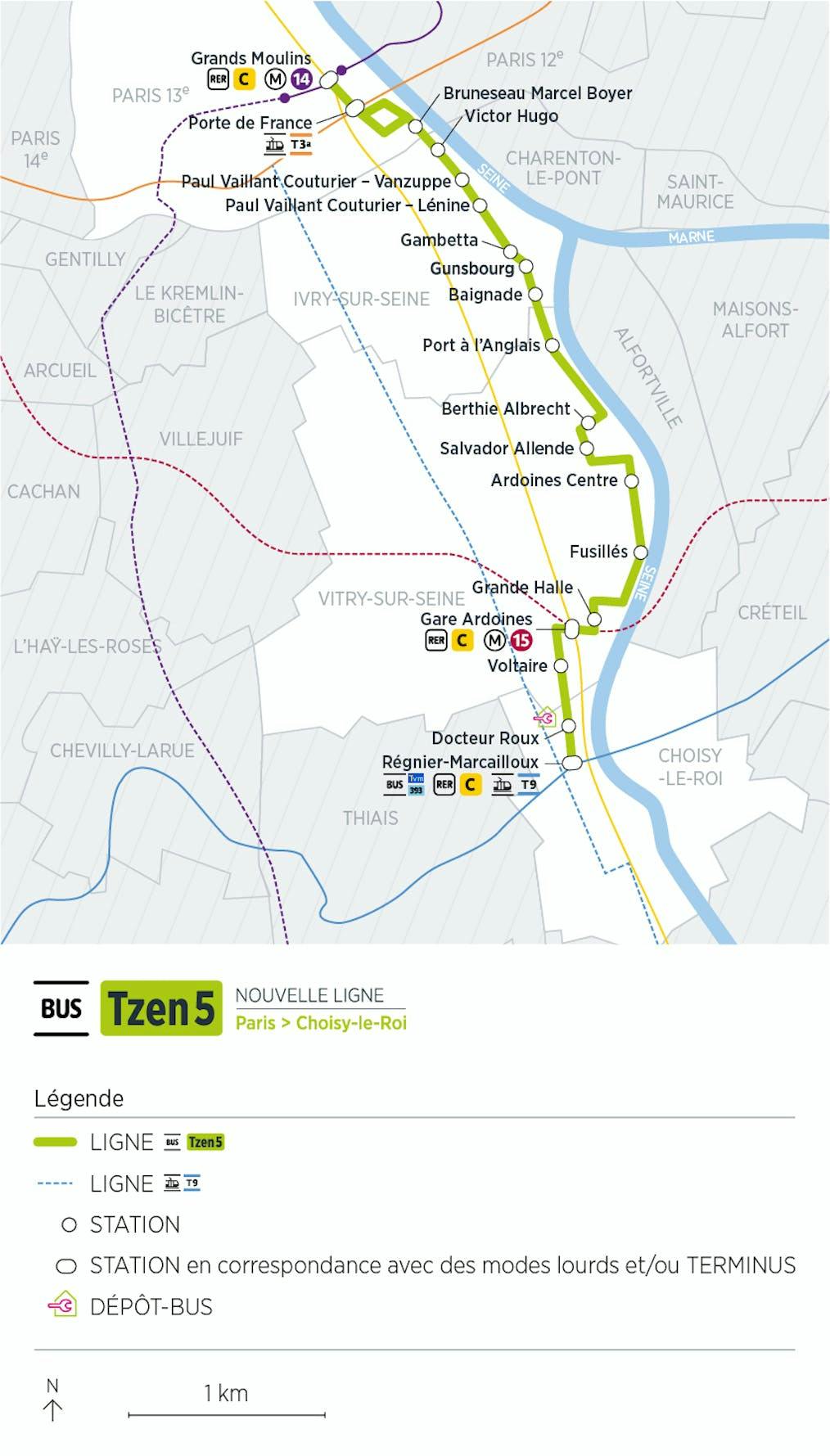 Plan du projet Bus Tzen 5 Nouvelle ligne Paris > Choisy-le-Roi