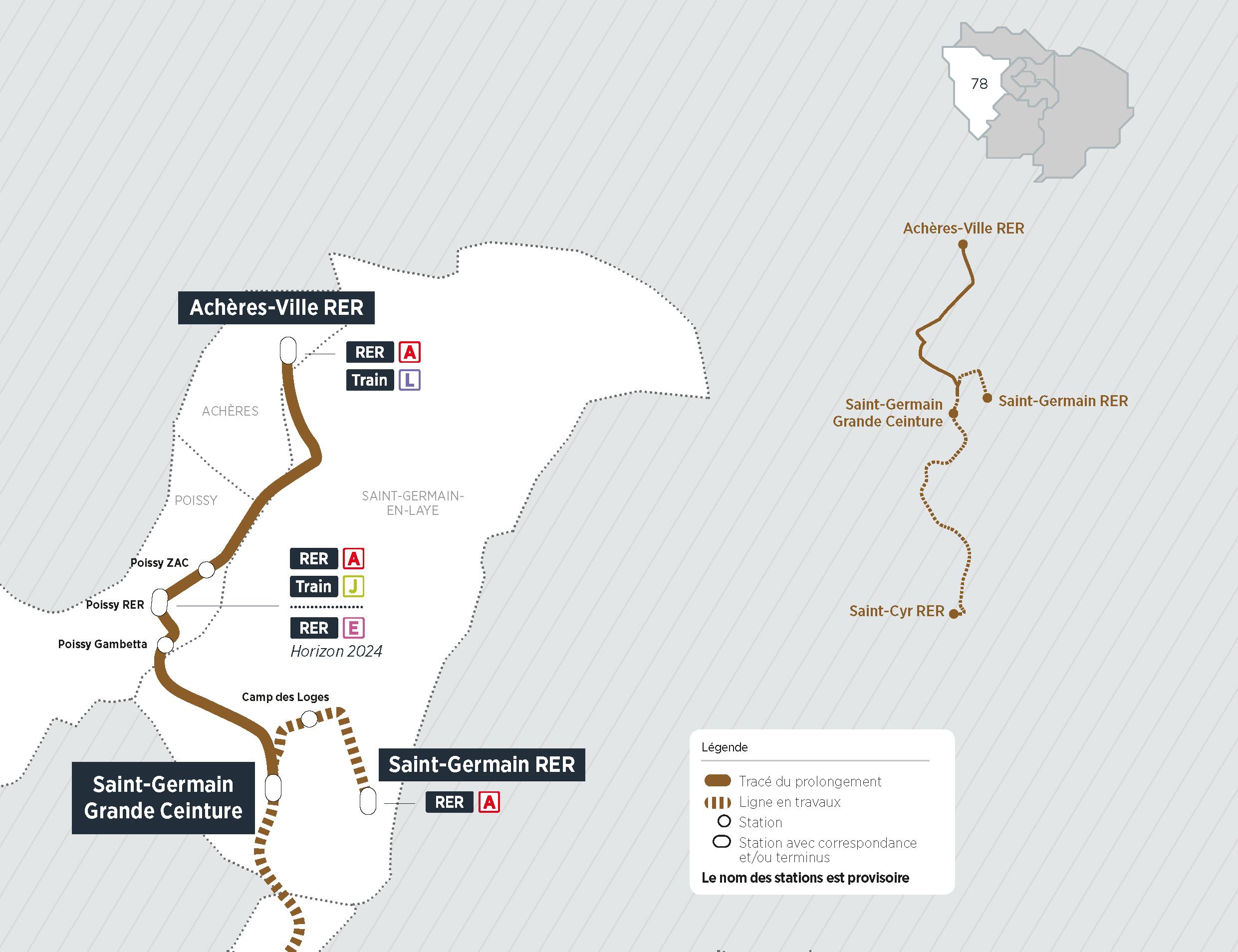 Plan du projet Tram ligne T13 Prolongement Saint-Germain > Achères