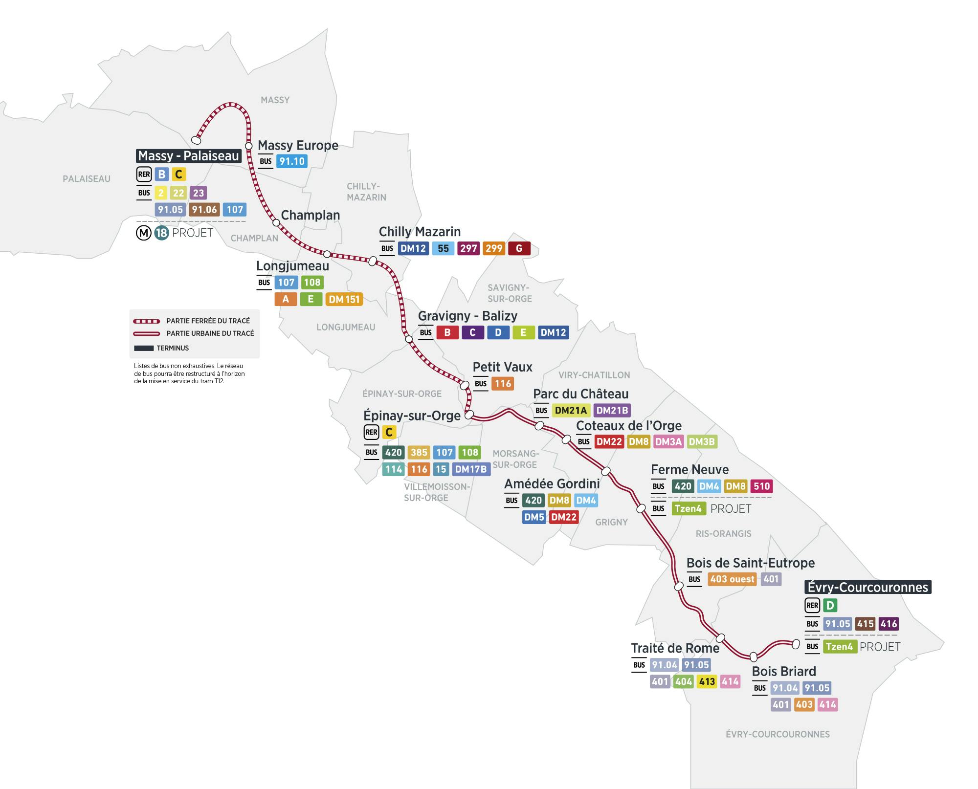 Plan du projet Tram ligne 12 Nouvelle ligne Massy > Evry-Courcouronnes