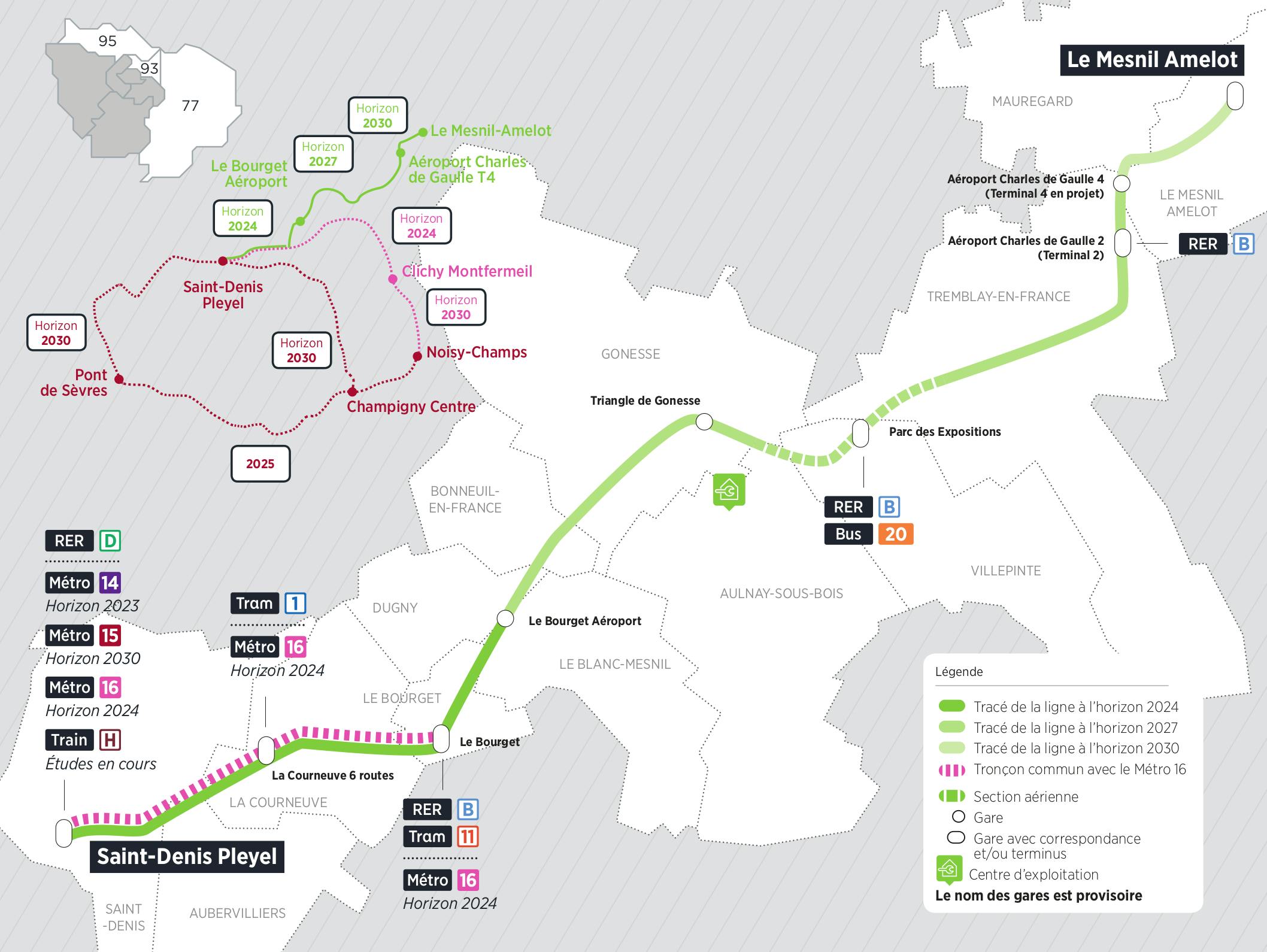 Plan du projet Métro ligne 17 Nouvelle ligne Saint-Denis Pleyel > Le Mesnil Amelot