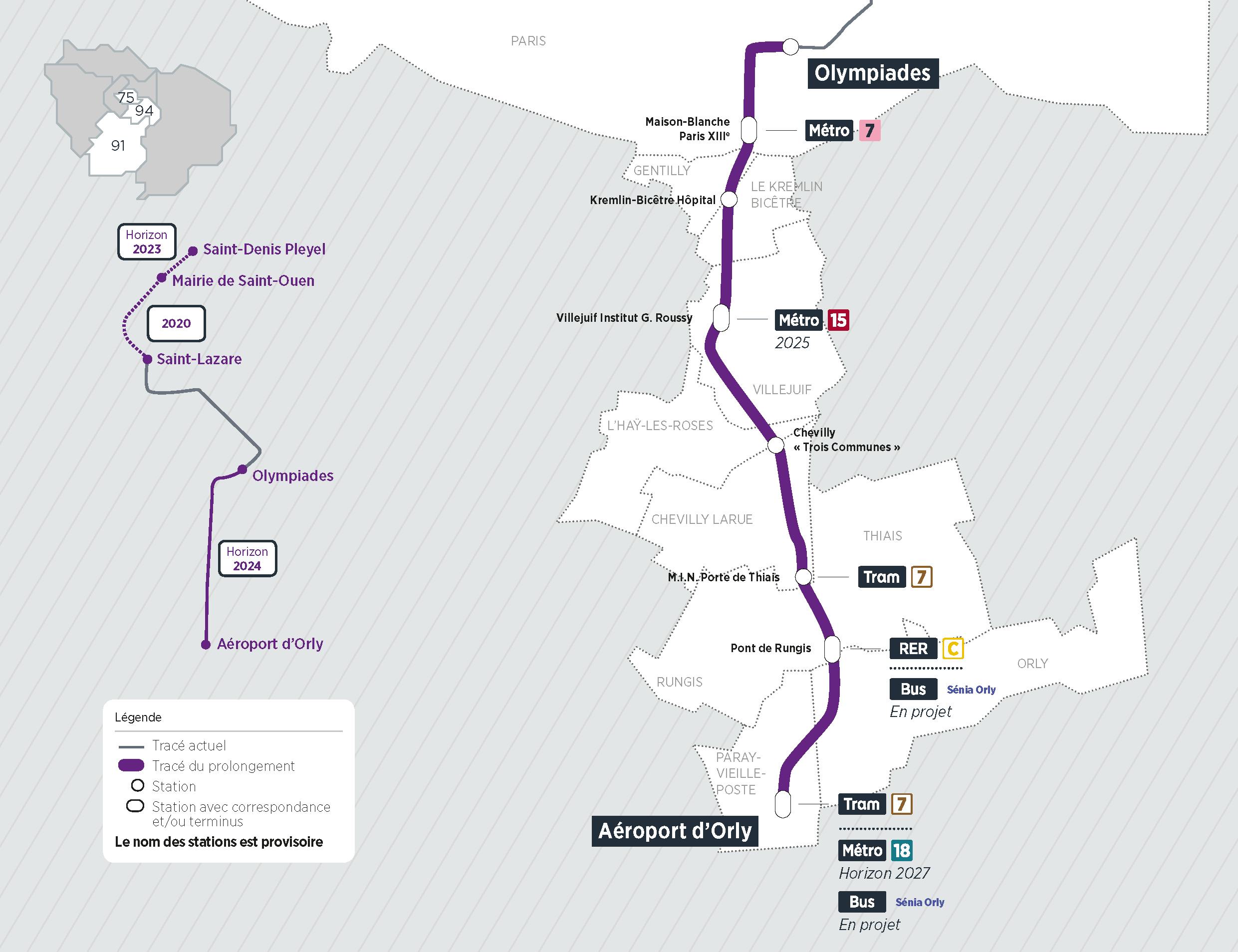 Plan du projet Métro ligne 14 Prolongement Olympiades > Aéroport d'Orly