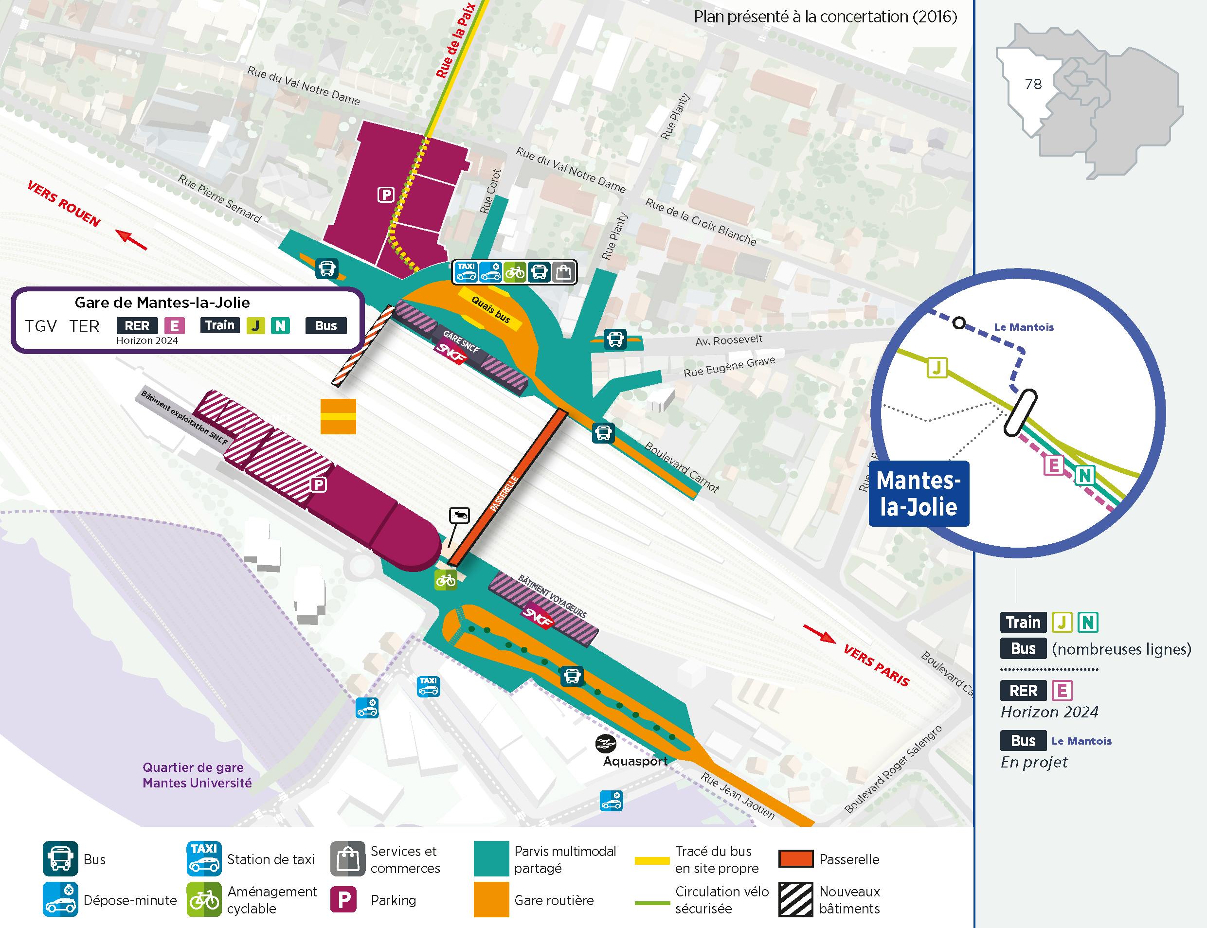 Plan du projet Pôle - Gare Réaménagement Mantes-la-Jolie