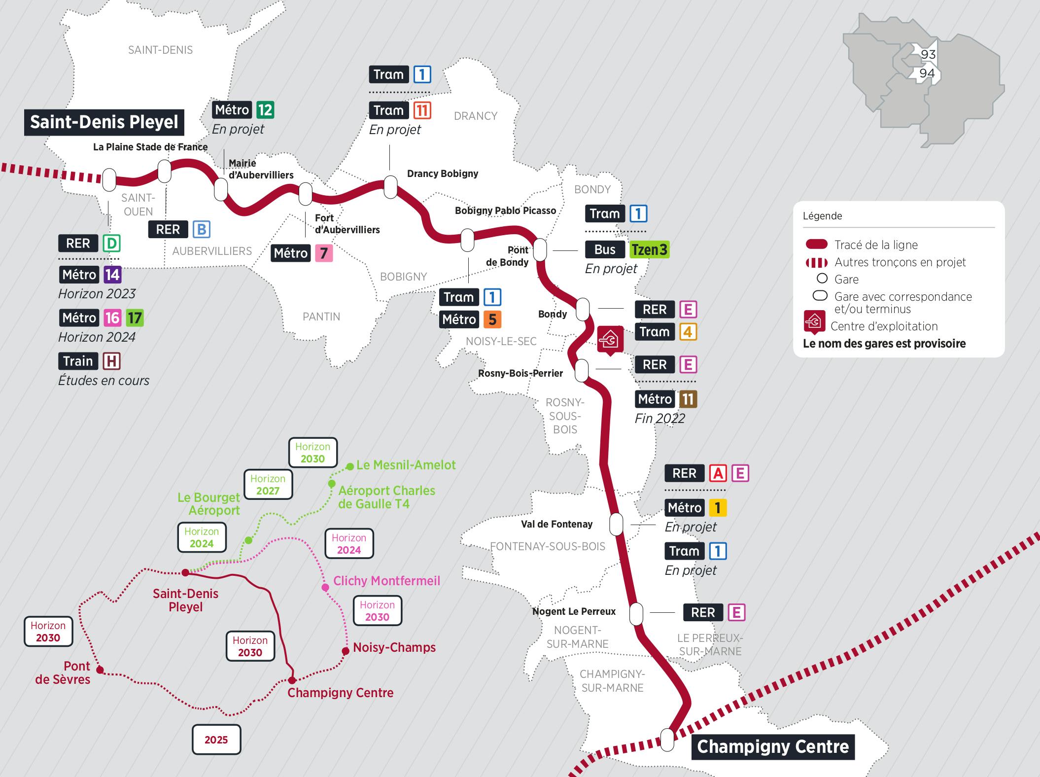 Plan du projet Métro ligne 15 Nouvelle ligne Saint-Denis Pleyel > Champigny Centre
