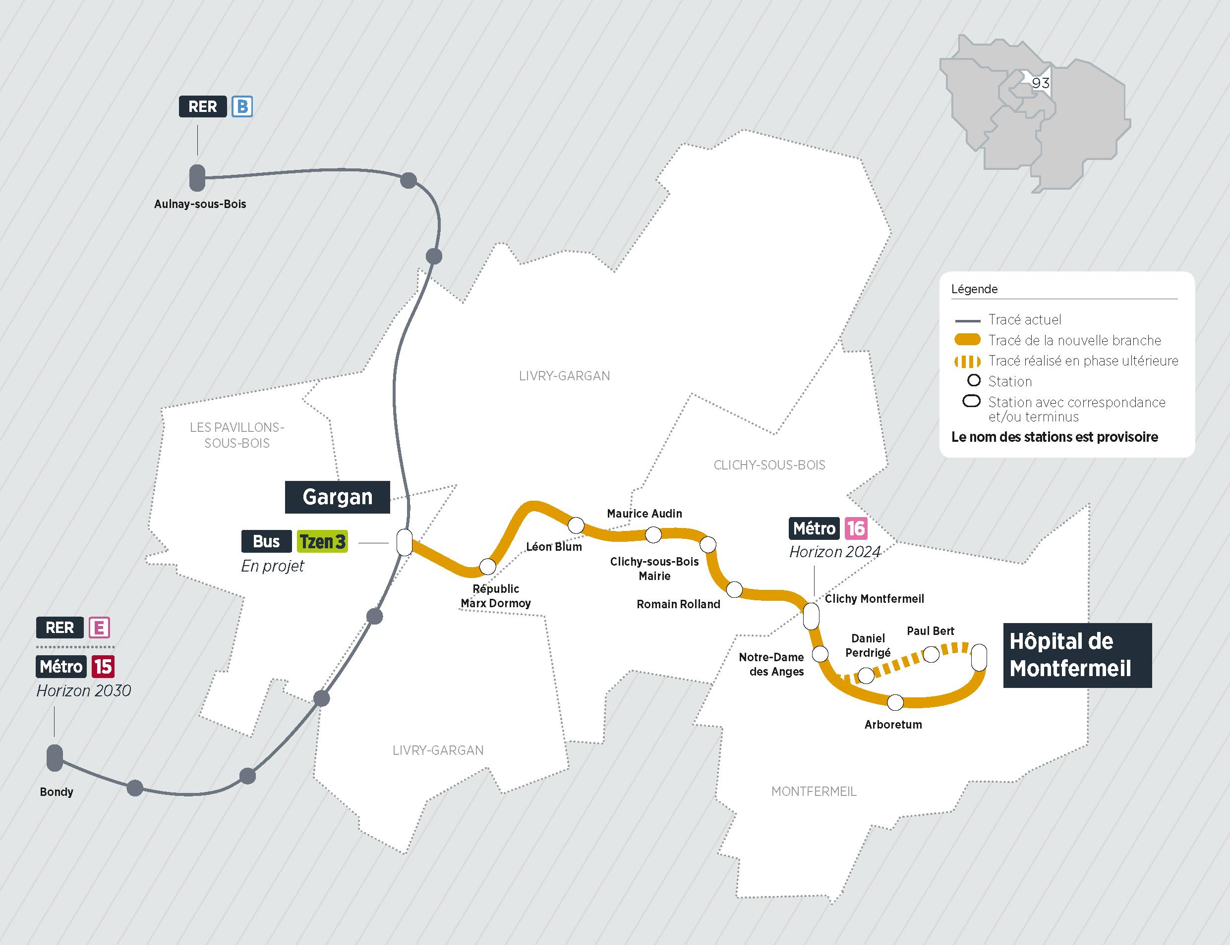 Plan du projet Tram ligne 4 Prolongement Gargan > Montfermeil