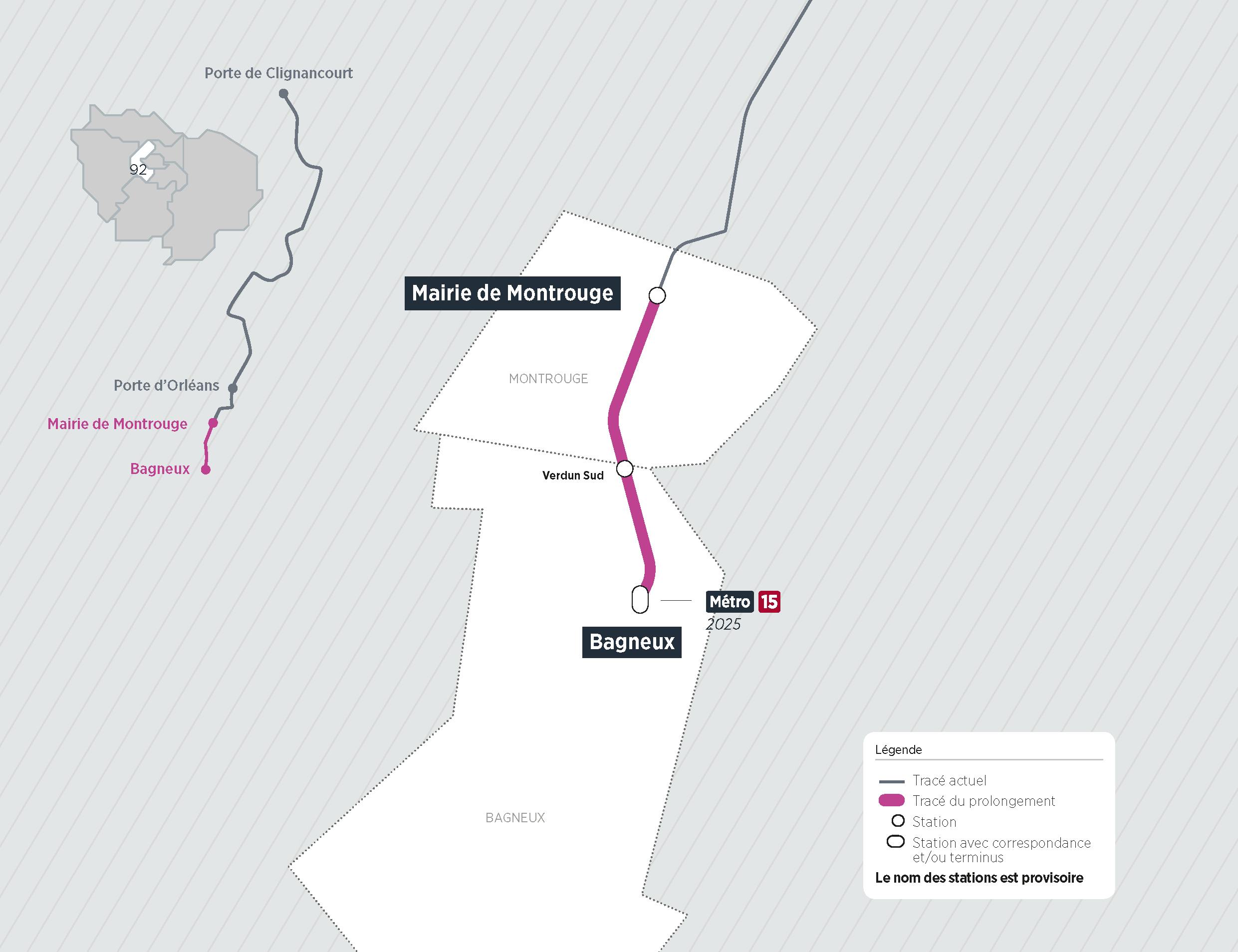 Plan du projet Métro ligne 4 Prolongement Montrouge > Bagneux