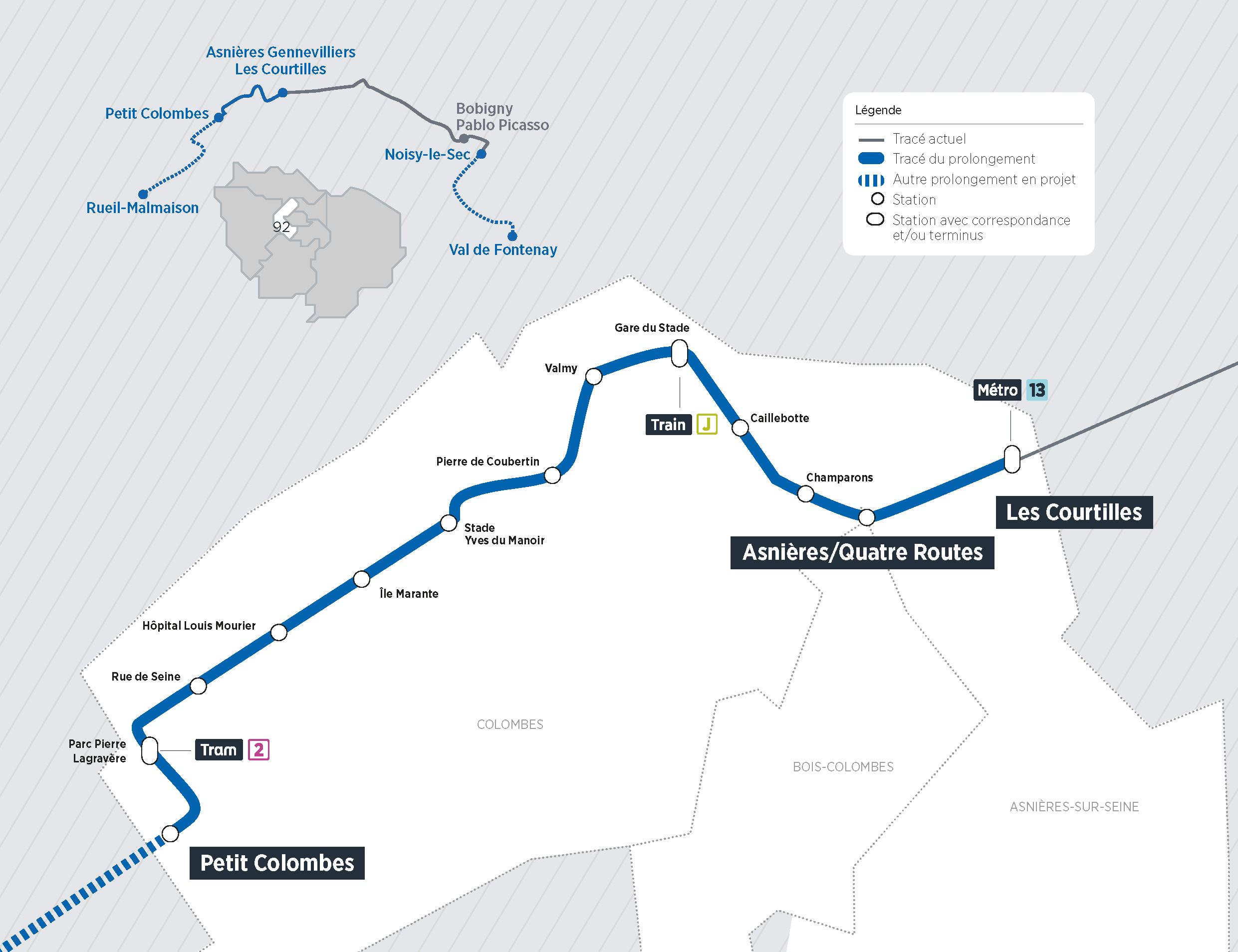 Plan du projet Tram T1 – Prolongement à Colombes