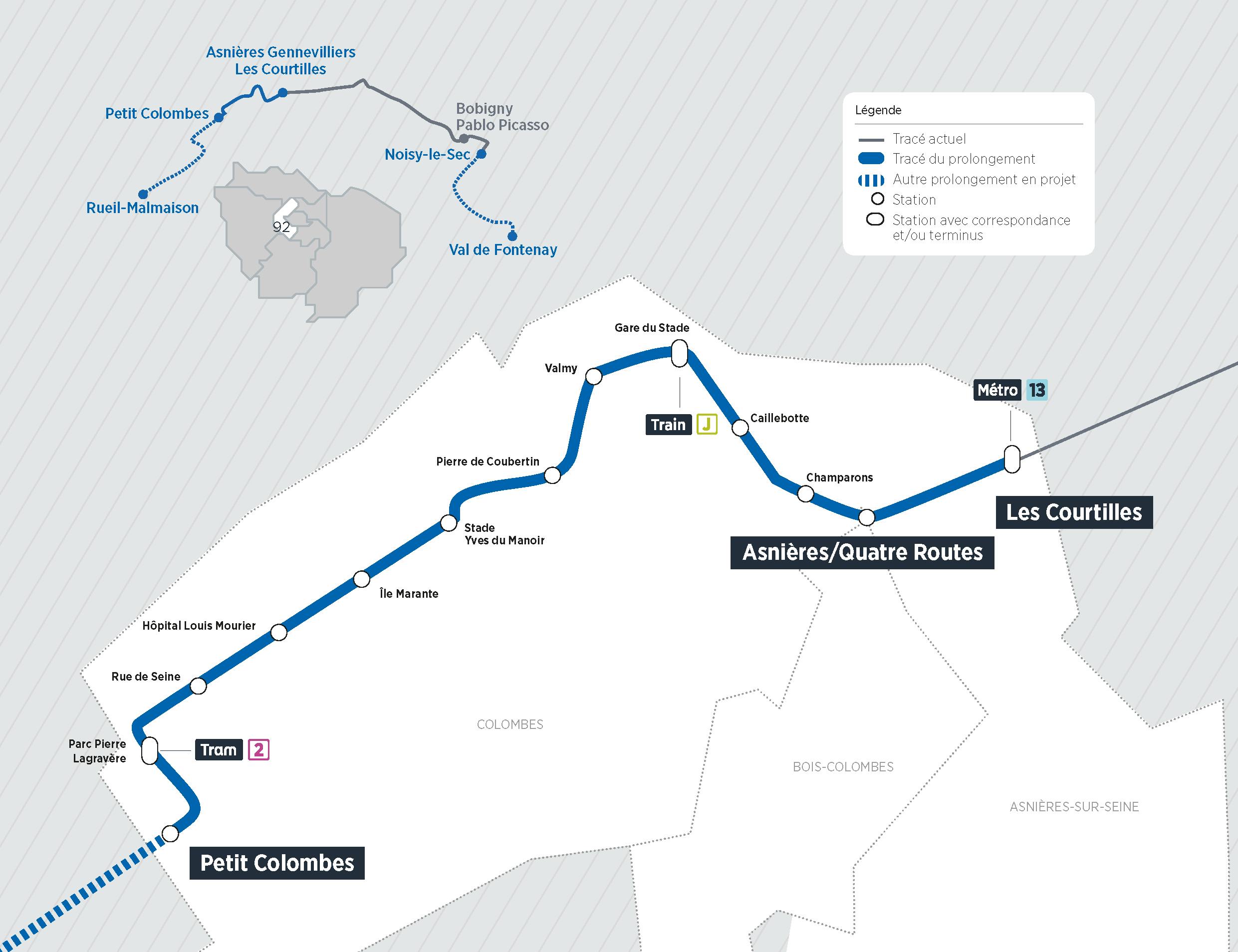 Plan du projet Tram ligne T1 Prolongement Asnières > Colombes