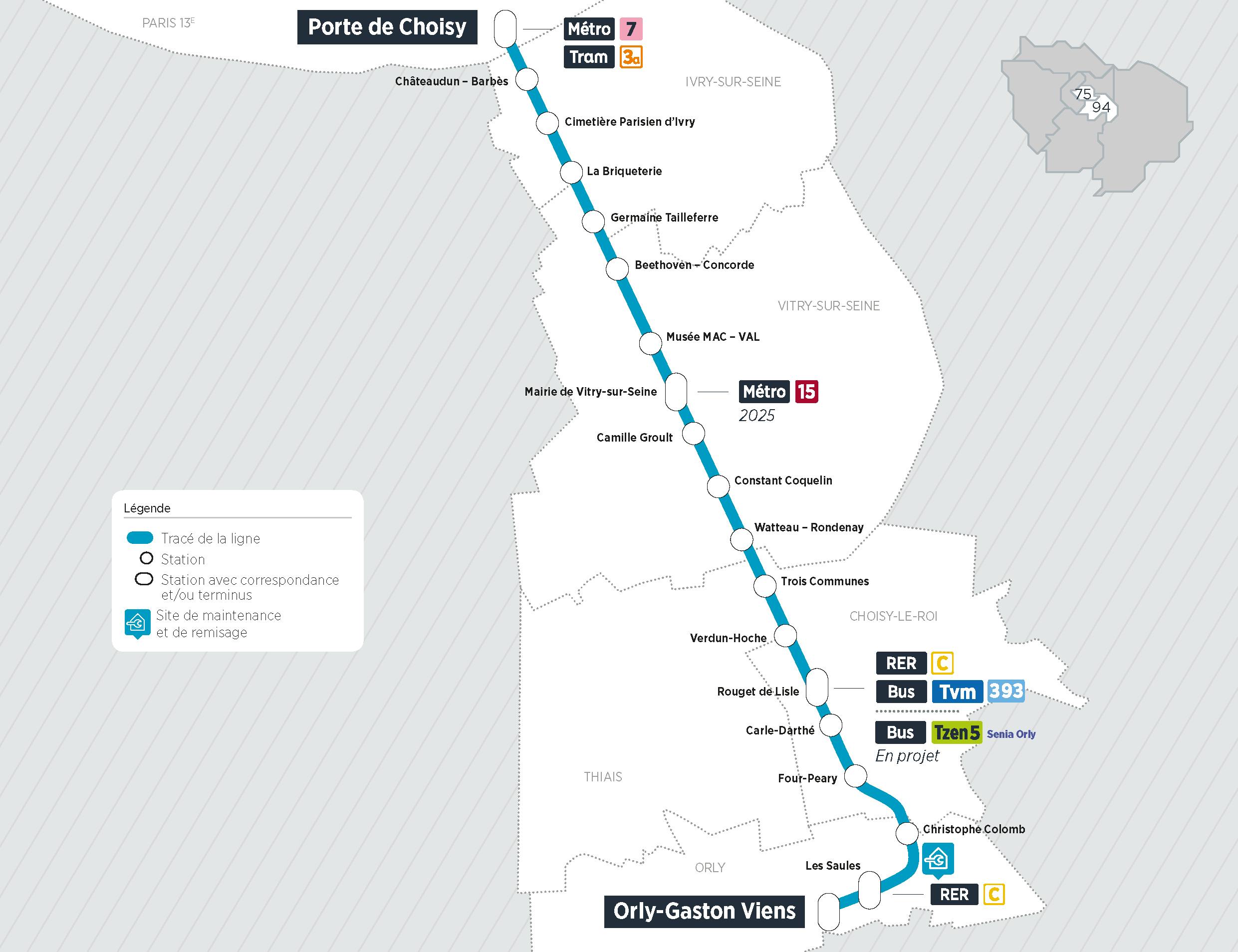Plan du projet Tram ligne T9 Nouvelle ligne Paris > Orly-ville