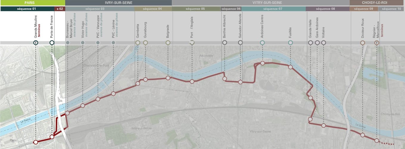 Synoptic map of the Tzen5 line - Paris 13th section