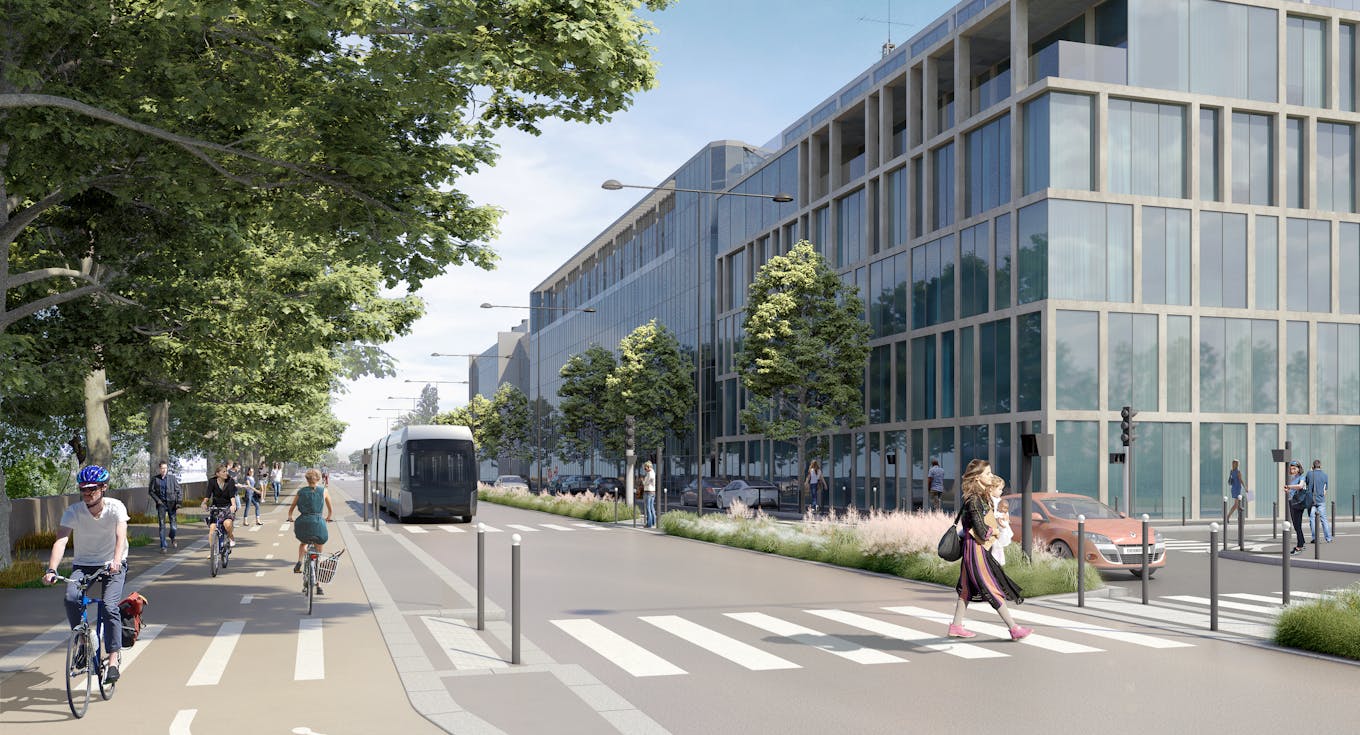 (Non-contractual) perspective of the insertion of the Tzen 5 in Ivry-sur-Seine © Artélia_Richez Associés