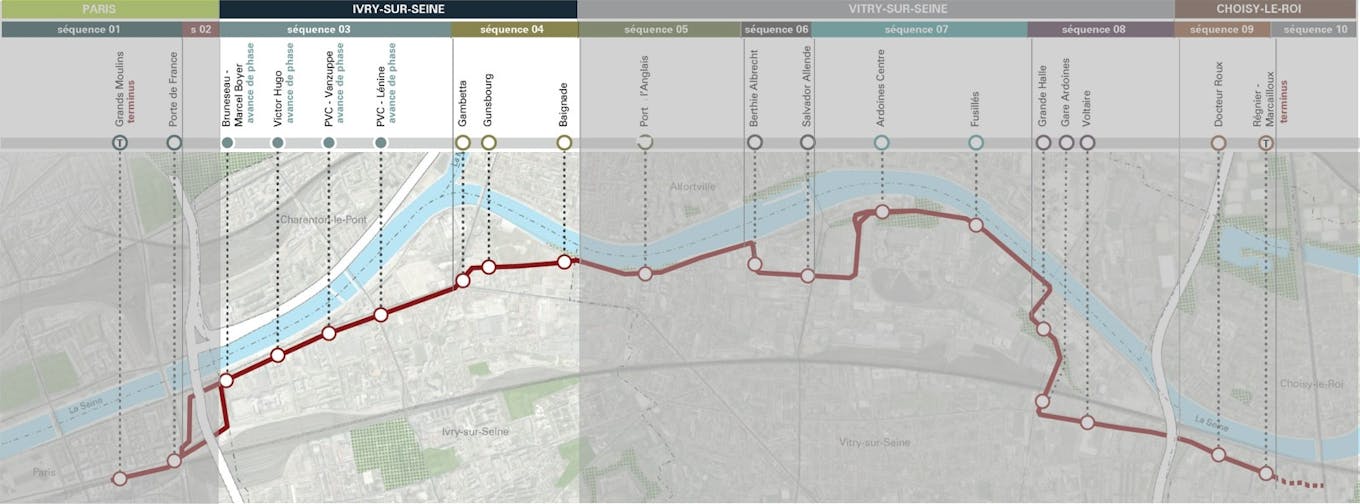 Synoptic map of the Tzen5 line - Ivry-sur-Seine section