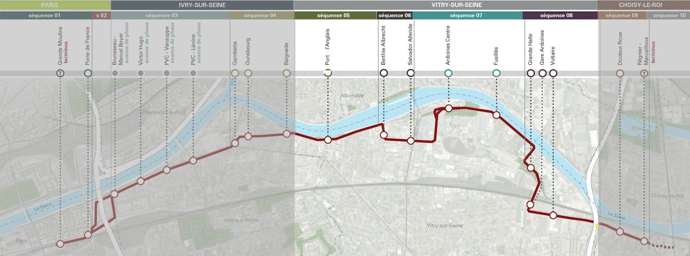 Mapa sinótico da linha Tzen5 - troço Vitry-sur-Seine