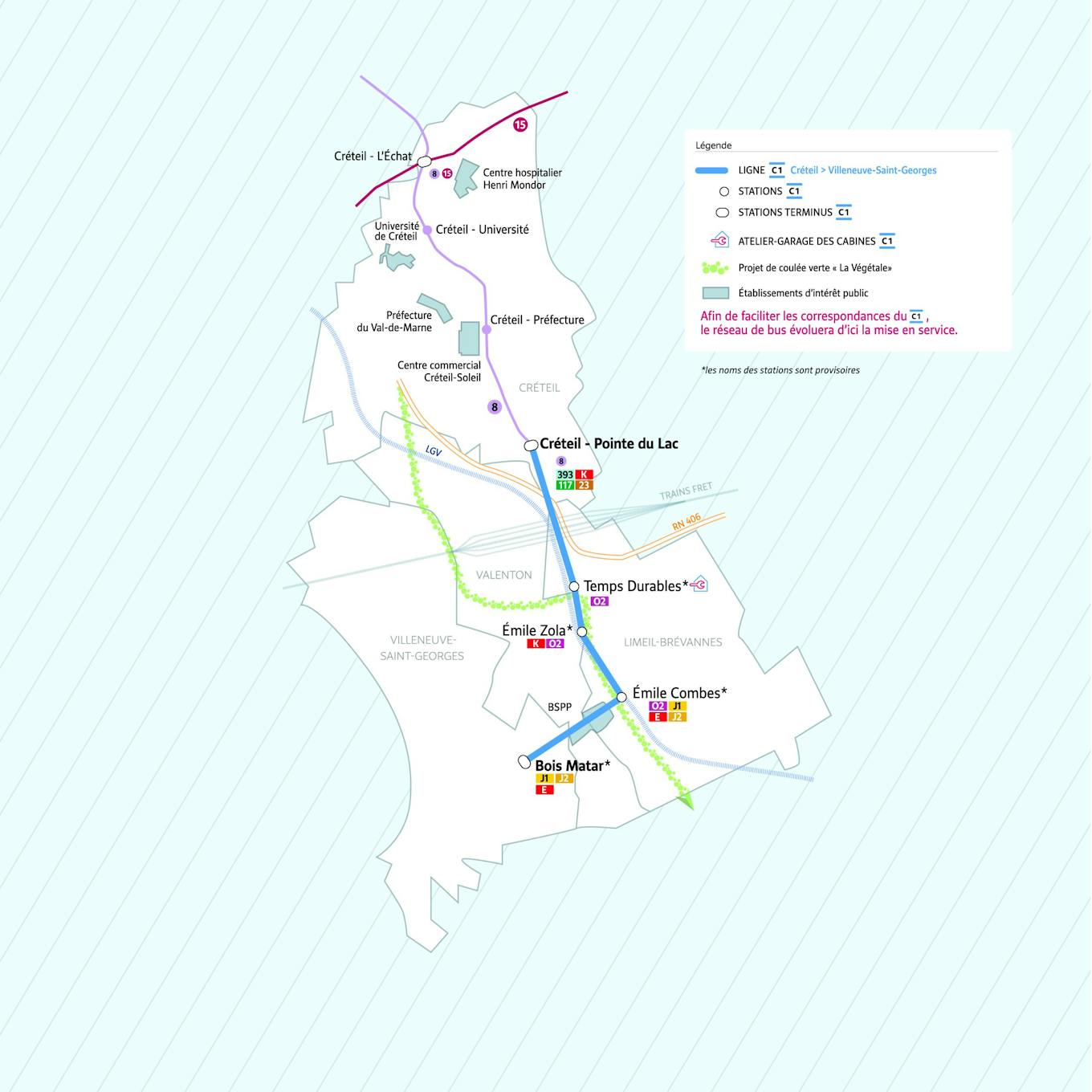 Plan du projet Câble Nouvelle ligne Créteil > Villeneuve-Saint-Georges