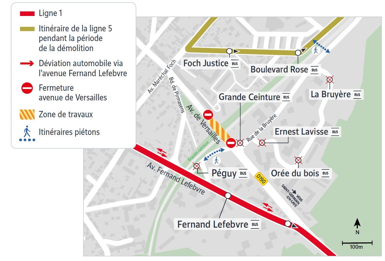 Plan de tráfico durante la demolición del puente ferroviario de Versalles