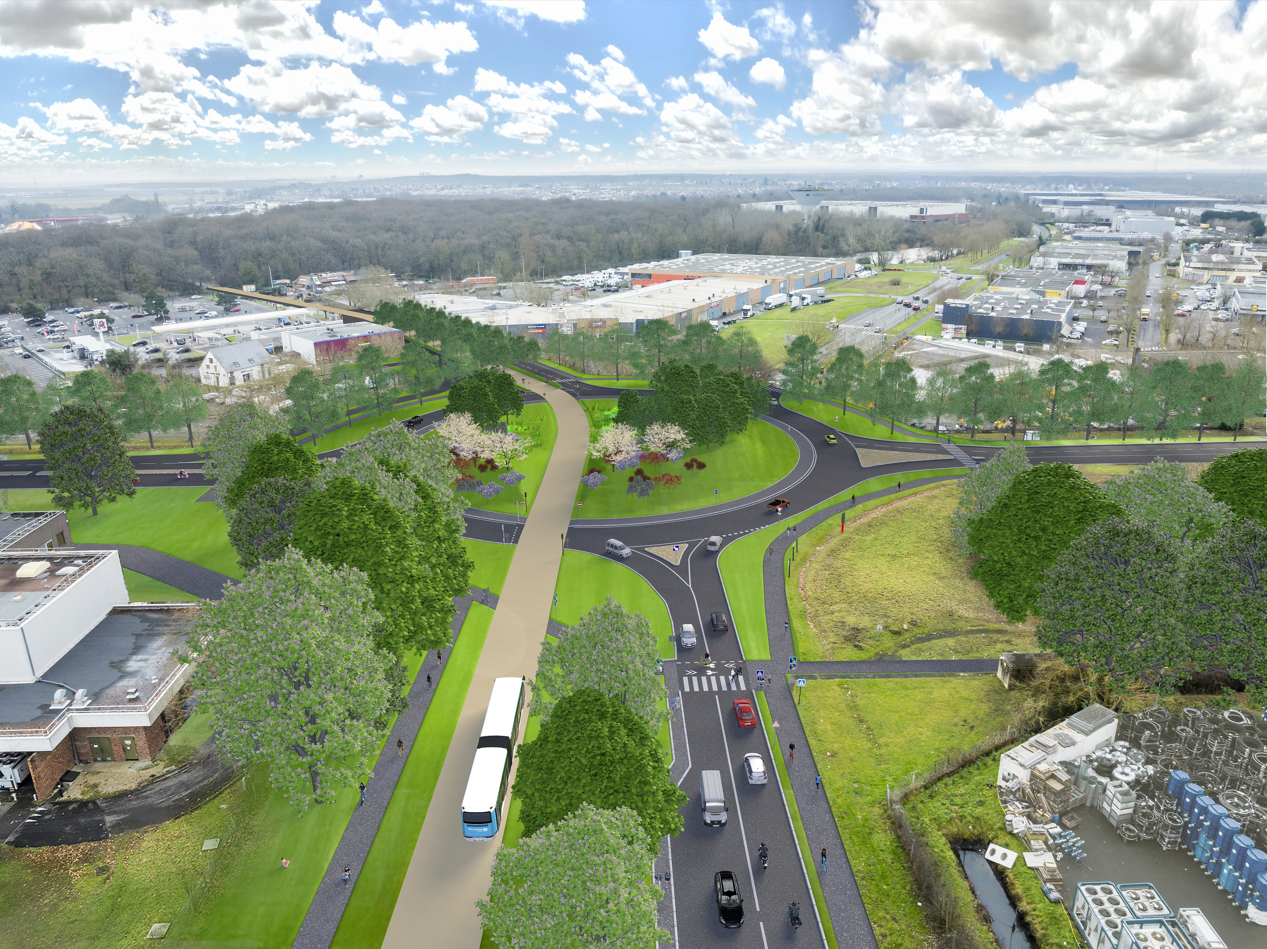 © Parimage - Außervertragliche Entwicklungsabsicht - Perspektive des neuen Kreisverkehrs Olof Palme in Savigny-le-Temple (Blick von der Avenue des Routoires)