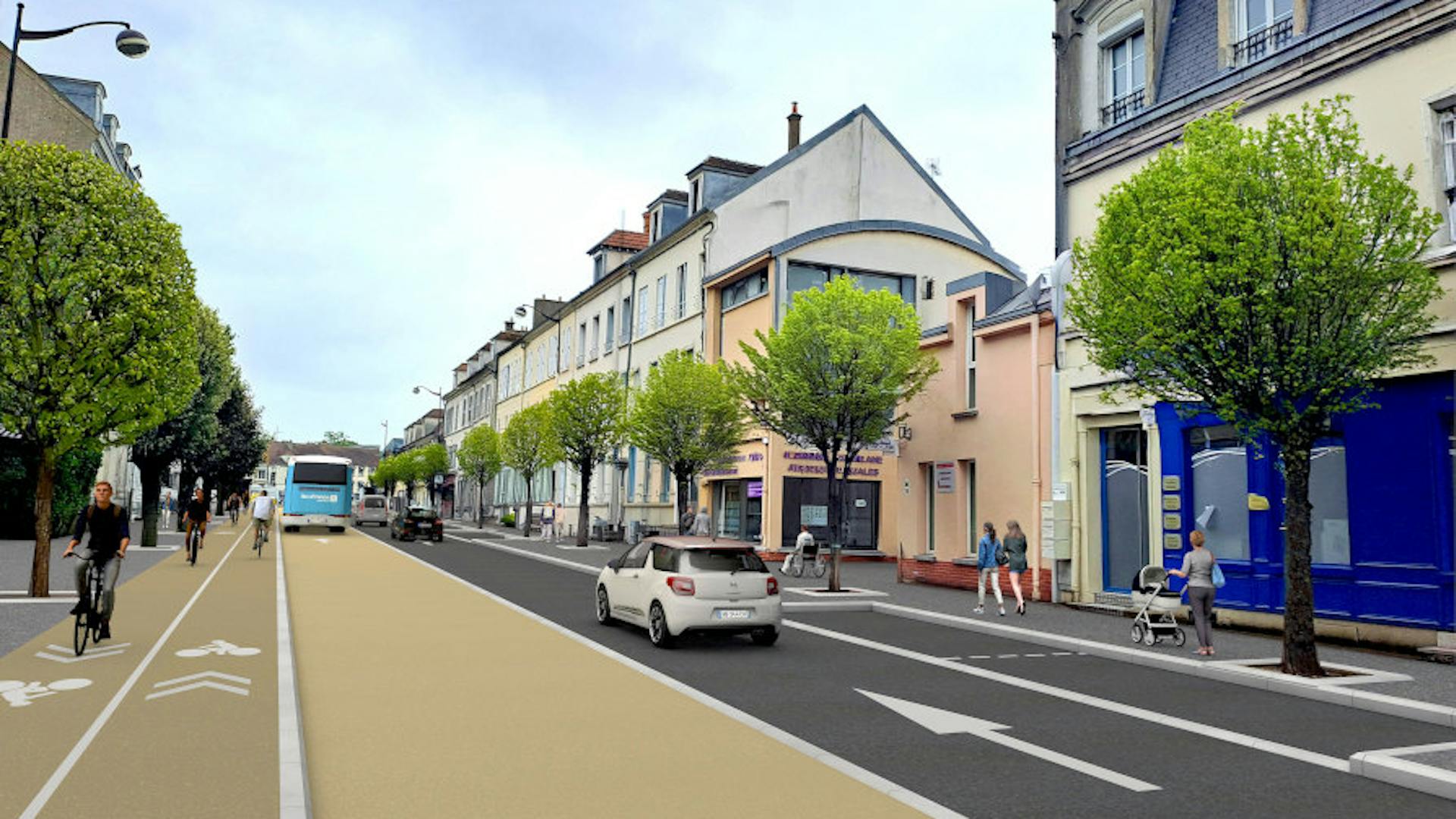 © Parimage - Intention d'aménagement non contractuelle - Perspective montrant l'aménagement de la plateforme du Tzen 2 au niveau du boulevard Gambetta à Melun