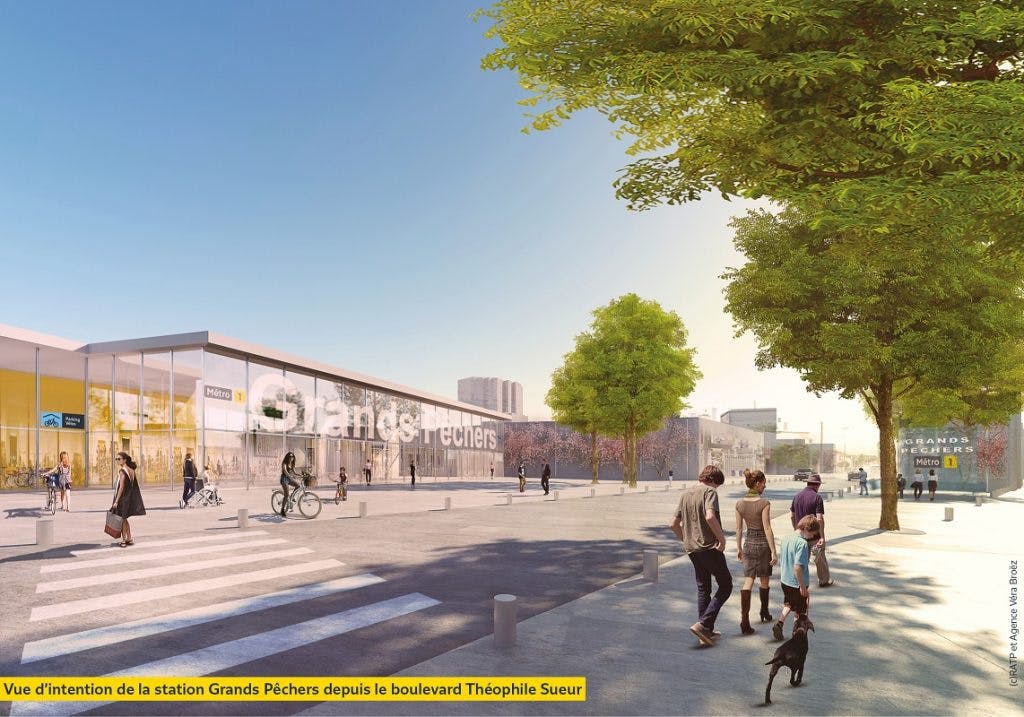 Vue d’intention de la station Grands Pêchers depuis le boulevard Théophile Sueur