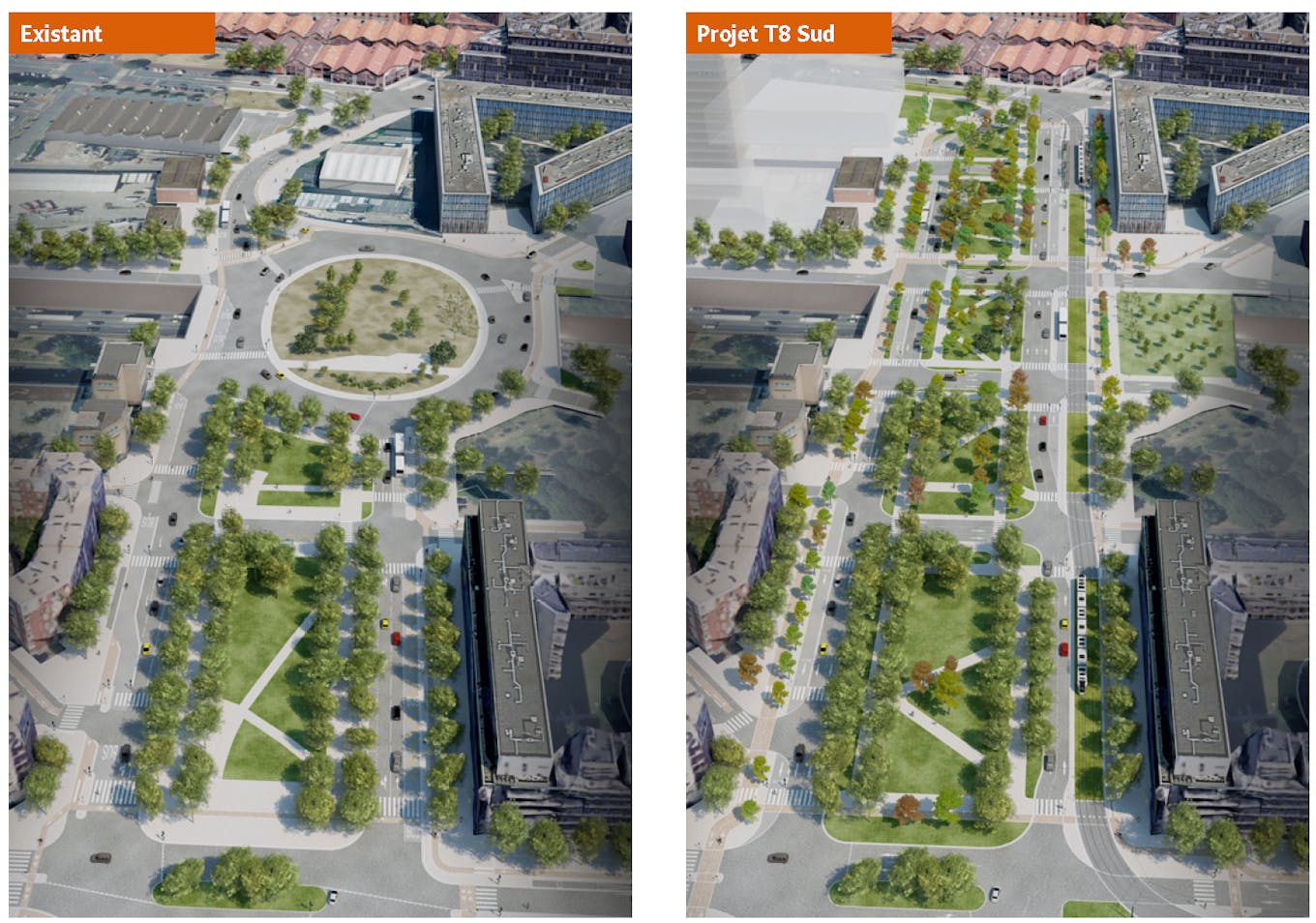 Illustration of the transformation of the Porte d'Aubervilliers and Place Skanderbeg (non-contractual development intention)