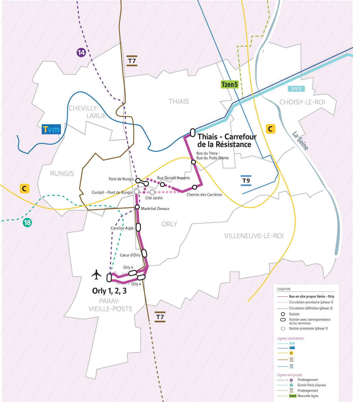 Plan du projet Bus Prolongement ligne de bus 393 Sénia > Orly