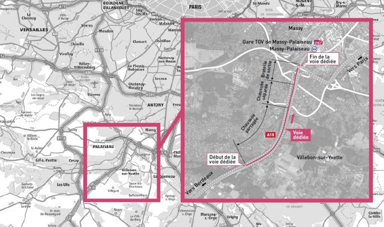 Tracé de la voie A10 près de Massy