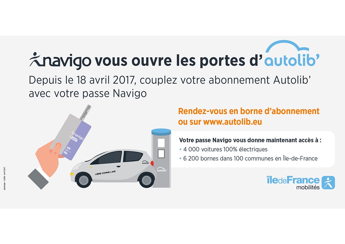 Infographie annoncant la possibilité de coupler un abonnement Autolib' avec le Passe Navigo