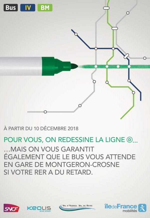 Tracé de la ligne de bus entre la Gare de Montgeron et les lignes IV et BM