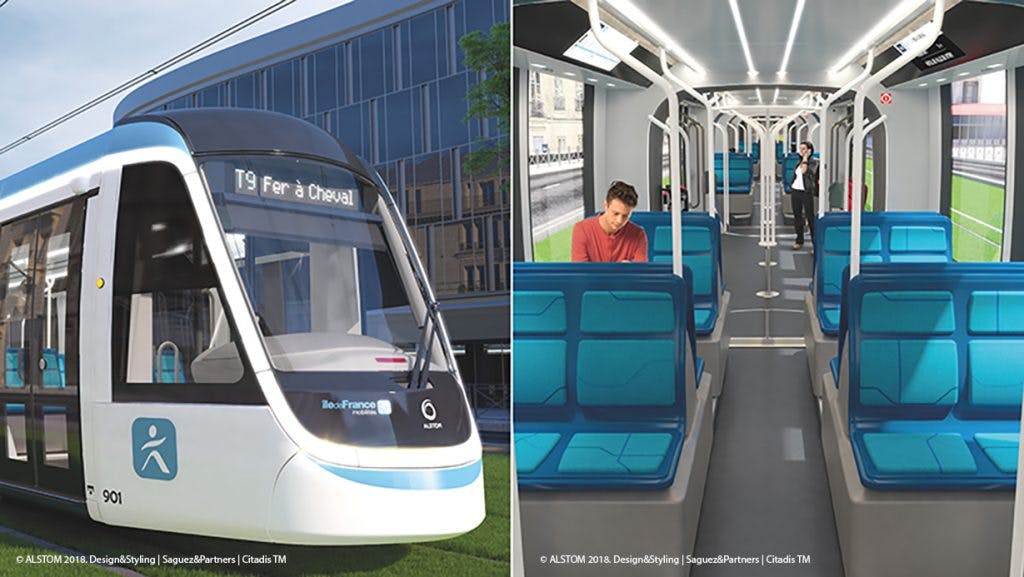 Tram 9 : Illustration extérieur et l'intérieur avec des voyageurs