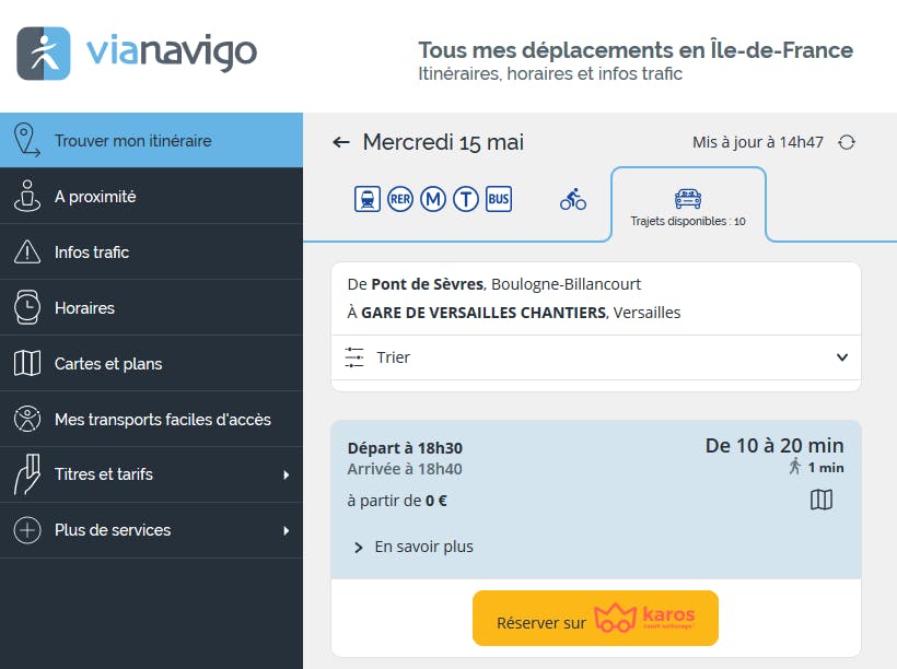 Etape 2 : Type de recherche sur Vianavigo