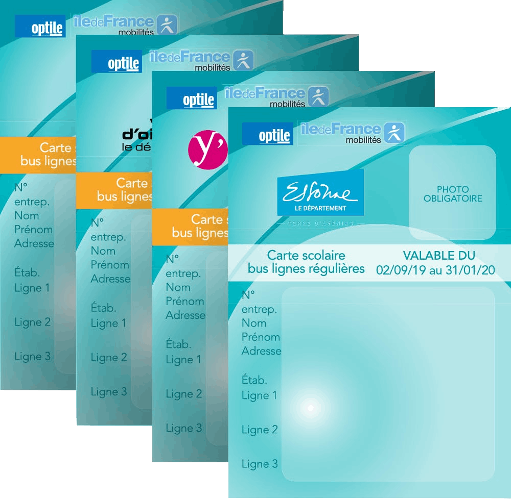 Illustration showing the different School cards for regular bus routes