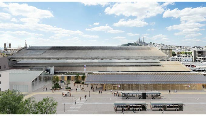Les futurs Parking Vélos Île-de-France Mobilités et éco-station bus de la Gare du Nord à Paris - Crédits : architecte AREP / graphiste Jeudi Wang