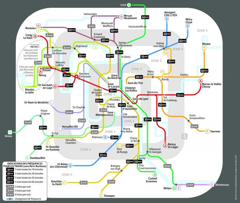 Tracé des RER en service pendant la nuit du nouvelle an